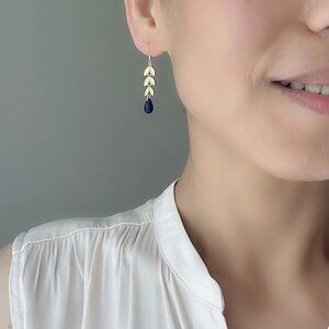 Gold Plated Leaf Pendant Cobalt Blue Teardrop Earrings